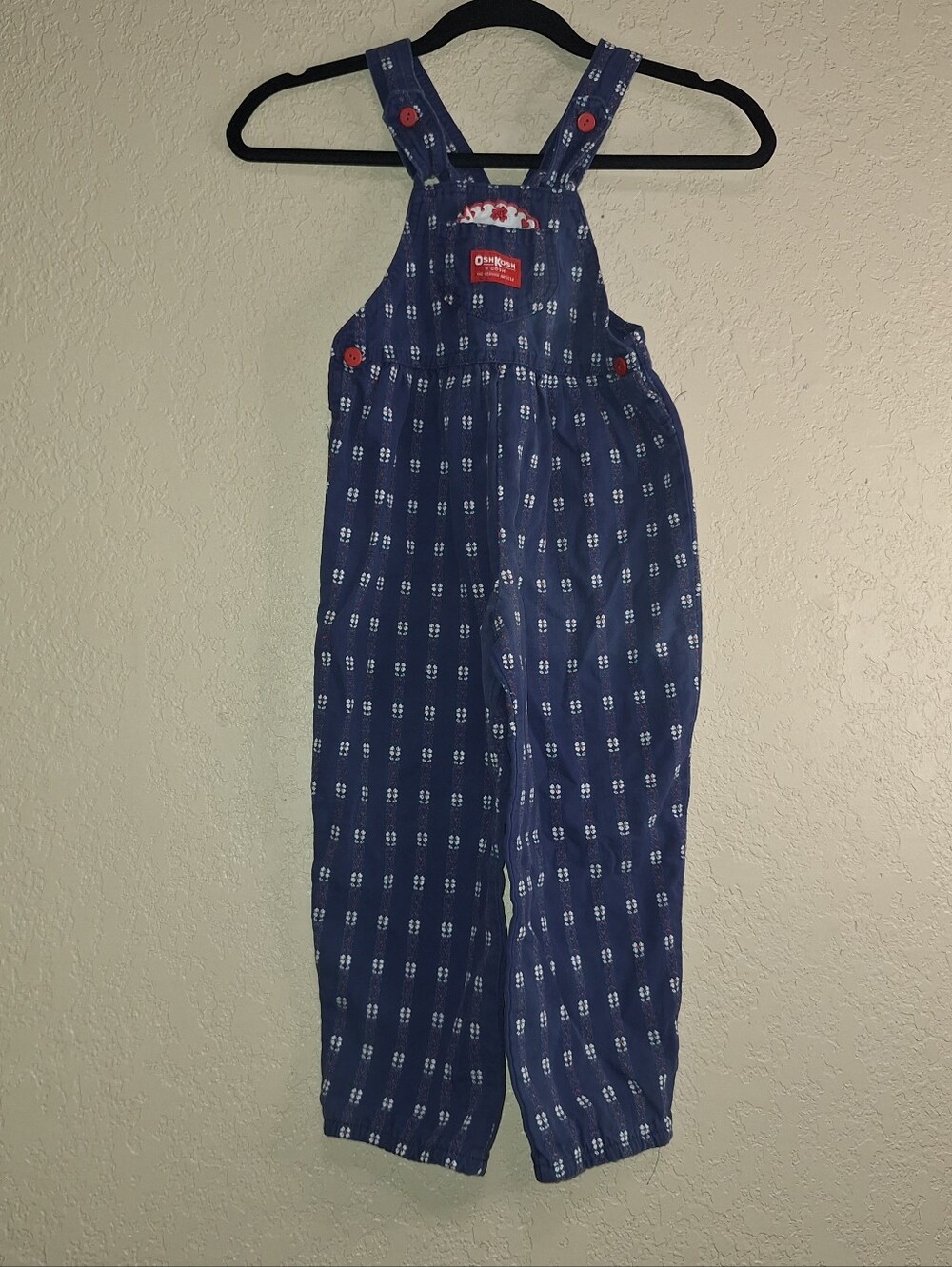 Oshkosh B’Gosh Girls Blue Red Overalls Size 5 Made in USA Vintage Kids